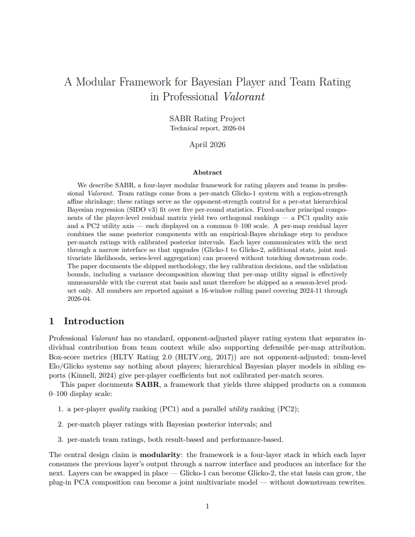 First page of the SABR rating methods report